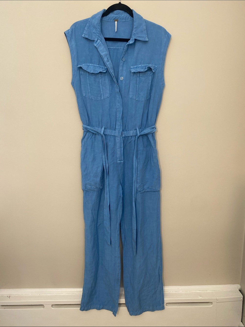 Young Fabulous & Broke Light Blue Sleeveless Utility Cotton Jumpsuit